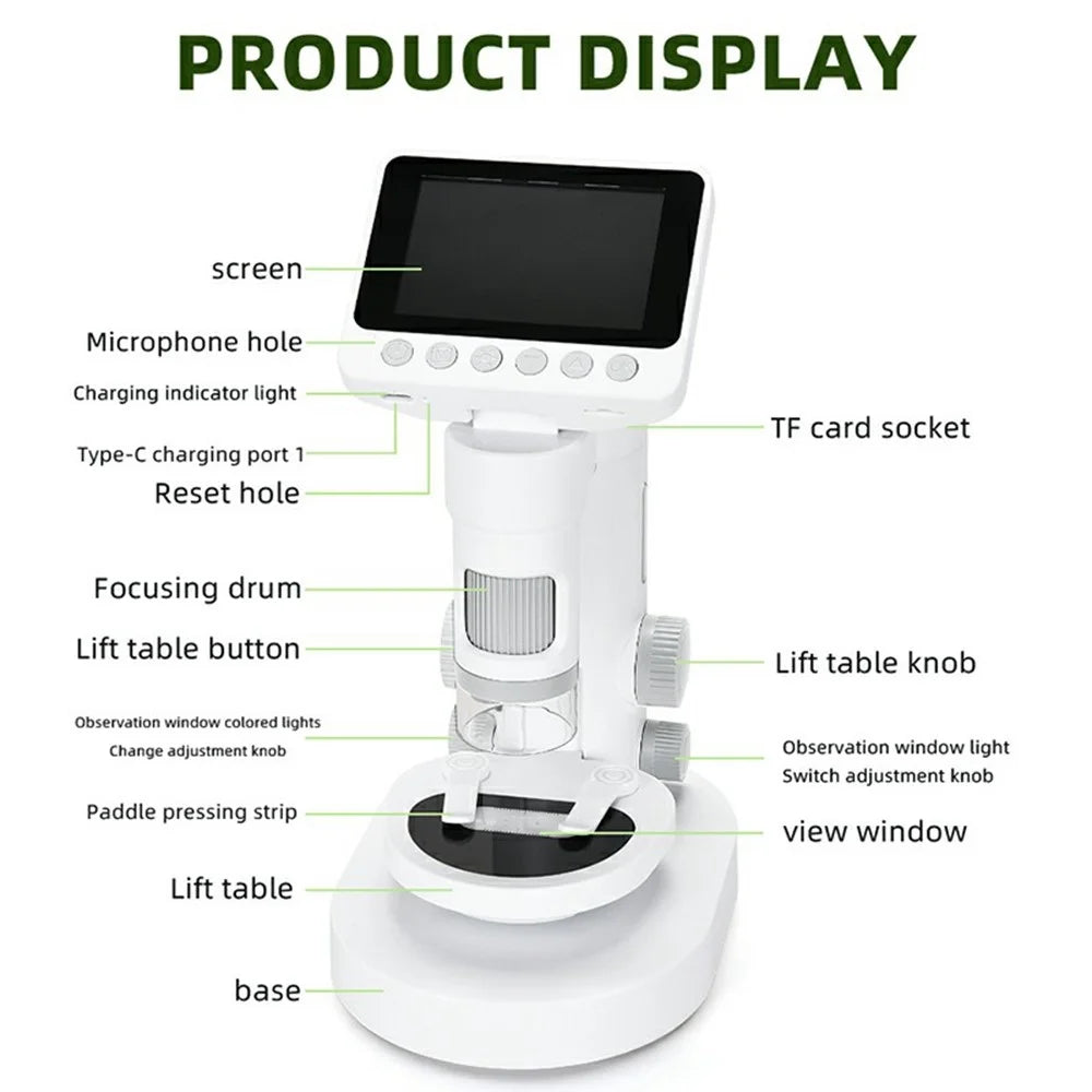 Microscope for Kids, 1000X 2 in 1 Desktop & Handheld Digital Microscope 3.5-inch HD Portable Photo Video with 6 Slides Kids Gift - 6