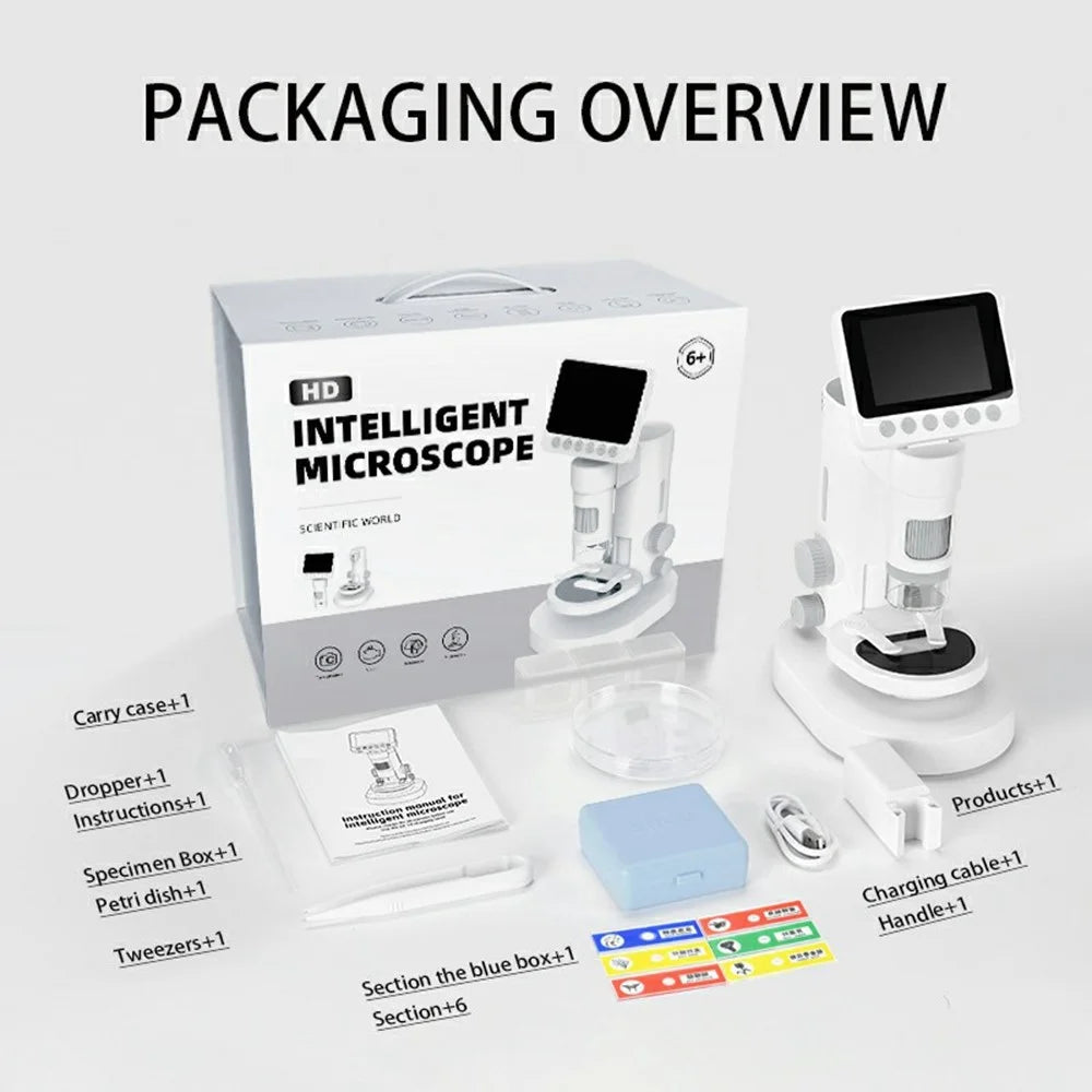 Microscope for Kids, 1000X 2 in 1 Desktop & Handheld Digital Microscope 3.5-inch HD Portable Photo Video with 6 Slides Kids Gift - 7