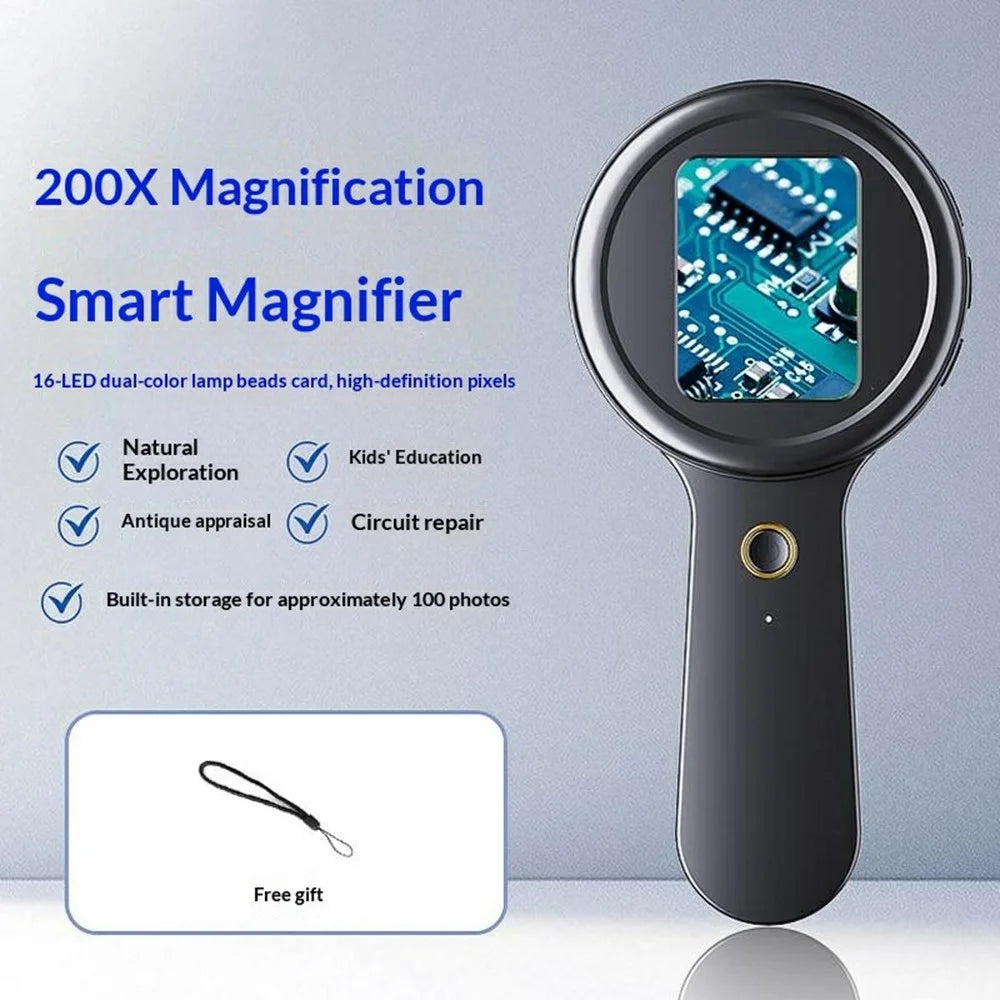 V7 200X Handheld Magnify Glass Digital Magnifier with 2 inch IPS Screen for Bug Coins Jewelrying - Black - 2