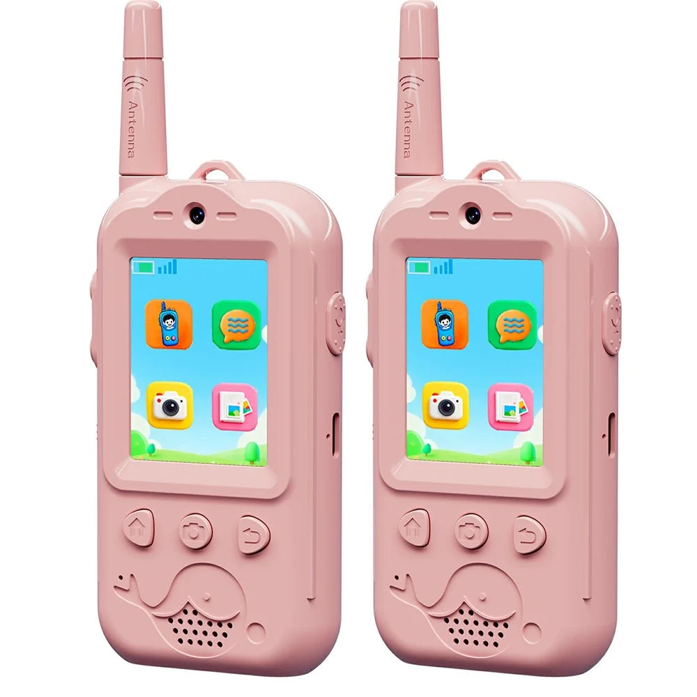 XM301 1Pair Dual-Lens Kids Video Walkie Talkie Wireless Visual Communication Toy 4 Voice Changers Children Gift with HD Display for Indoor Outdoor - Pink - 1