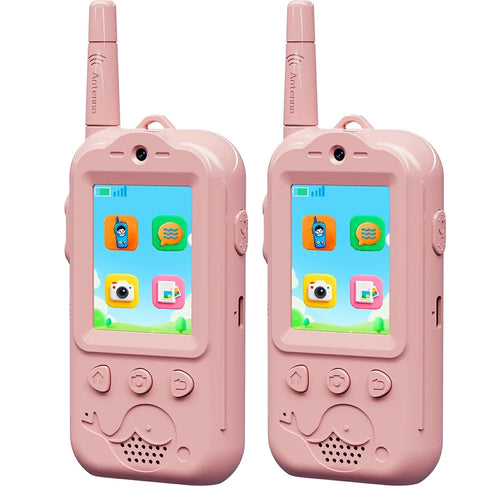 XM301 1Pair Dual-Lens Kids Video Walkie Talkie Wireless Visual Communication Toy 4 Voice Changers Children Gift with HD Display for Indoor Outdoor - Pink - 1
