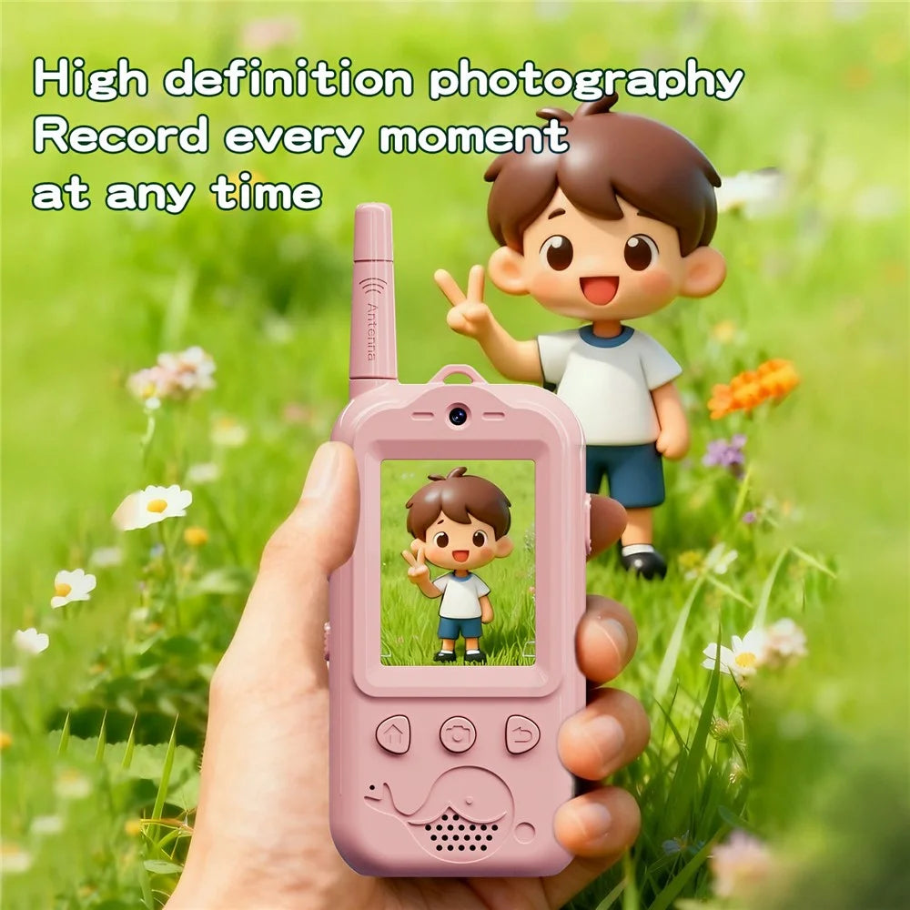 XM301 1Pair Dual-Lens Kids Video Walkie Talkie Wireless Visual Communication Toy 4 Voice Changers Children Gift with HD Display for Indoor Outdoor - Pink - 2