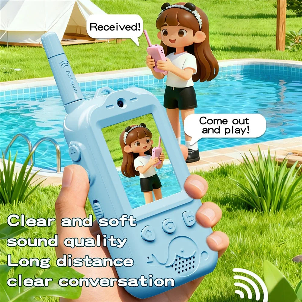 XM301 1Pair Dual-Lens Kids Video Walkie Talkie Wireless Visual Communication Toy 4 Voice Changers Children Gift with HD Display for Indoor Outdoor - Pink - 3