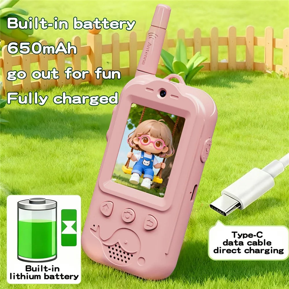 XM301 1Pair Dual-Lens Kids Video Walkie Talkie Wireless Visual Communication Toy 4 Voice Changers Children Gift with HD Display for Indoor Outdoor - Pink - 5