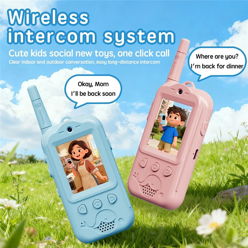 XM301 1Pair Dual-Lens Kids Video Walkie Talkie Wireless Visual Communication Toy 4 Voice Changers Children Gift with HD Display for Indoor Outdoor - Pink - 6