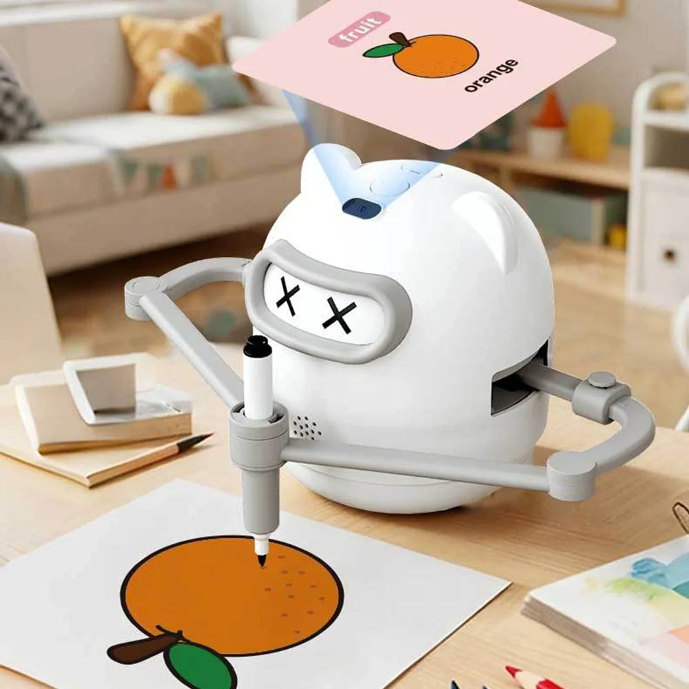 SW-200 Smart Drawing Robot for Kids Painting Robot Educational Toy with 100 Cards and Colored Pencils Set Children Gift - Grey+White - 4