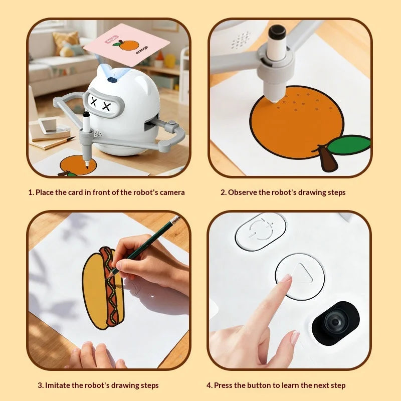SW-200 Smart Drawing Robot for Kids Painting Robot Educational Toy with 100 Cards and Colored Pencils Set Children Gift - Grey+White - 6