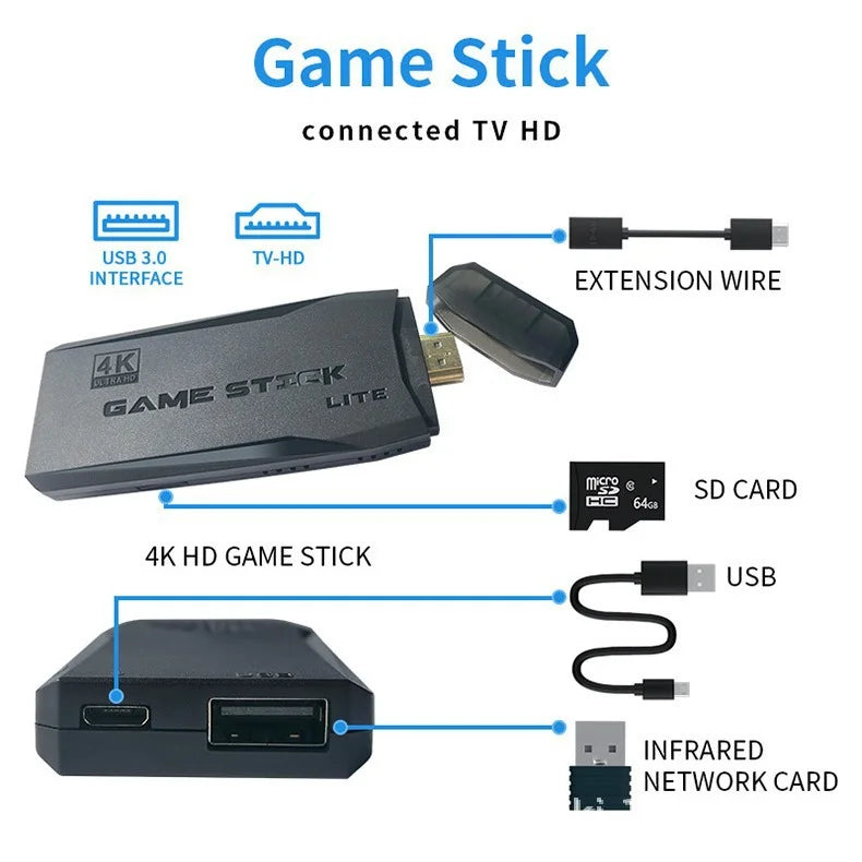 M8 128GB 4K Retro Game Stick HD Home Video Game Console with 2 Wireless Controllers - 5
