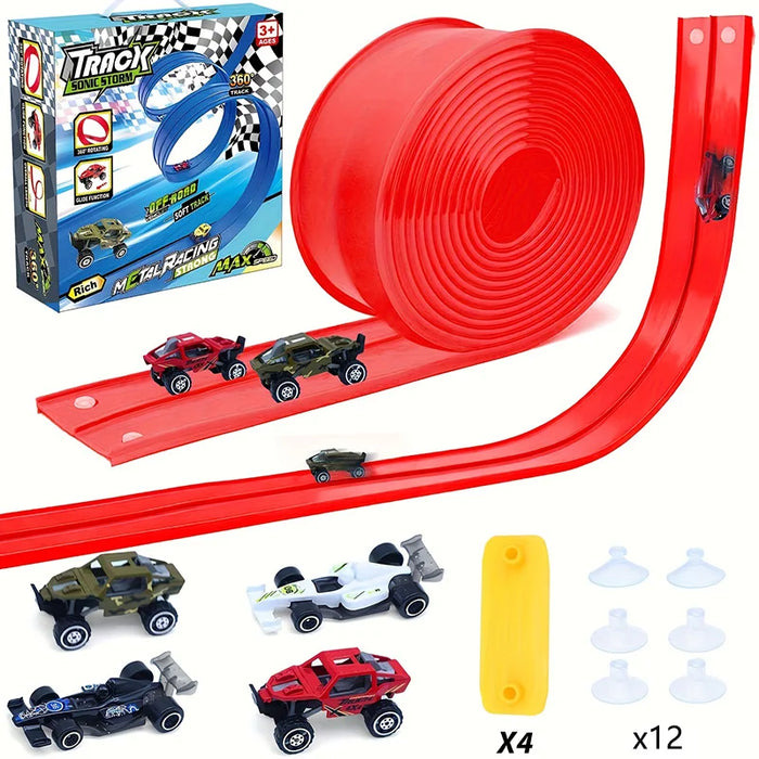 DIY Assembly Track Toy with Suction Cup Gravity Inertia Sliding Race Car Set for Kids Gift - Red/5M - 1