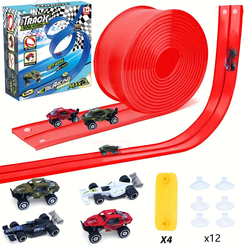 DIY Assembly Track Toy with Suction Cup Gravity Inertia Sliding Race Car Set for Kids Gift - Red/5M - 1