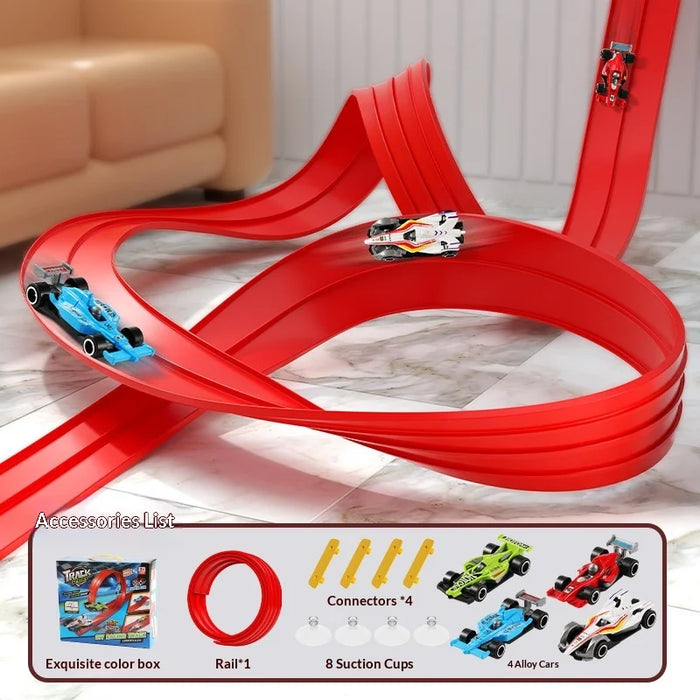 DIY Assembly Track Toy with Suction Cup Gravity Inertia Sliding Race Car Set for Kids Gift - Red/5M - 3