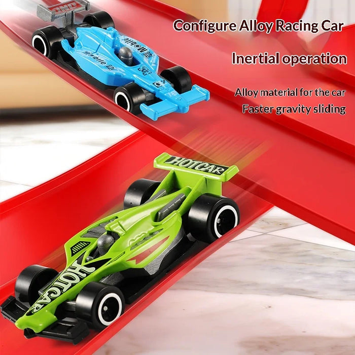 DIY Assembly Track Toy with Suction Cup Gravity Inertia Sliding Race Car Set for Kids Gift - Red/5M - 5