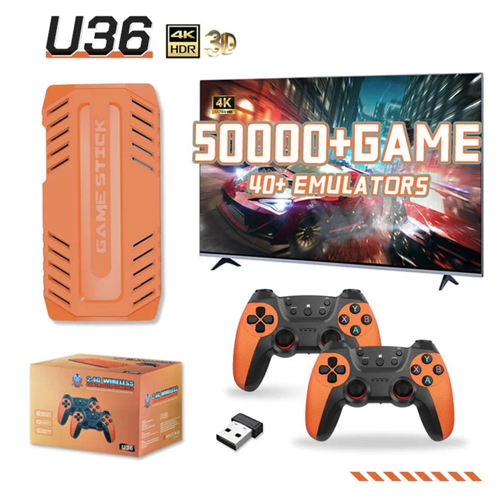 U36 4K HD Game Console Retro TV Gaming System with Dual Rechargeable 2.4G Wireless Controllers, with 128GB Memory Card - 2