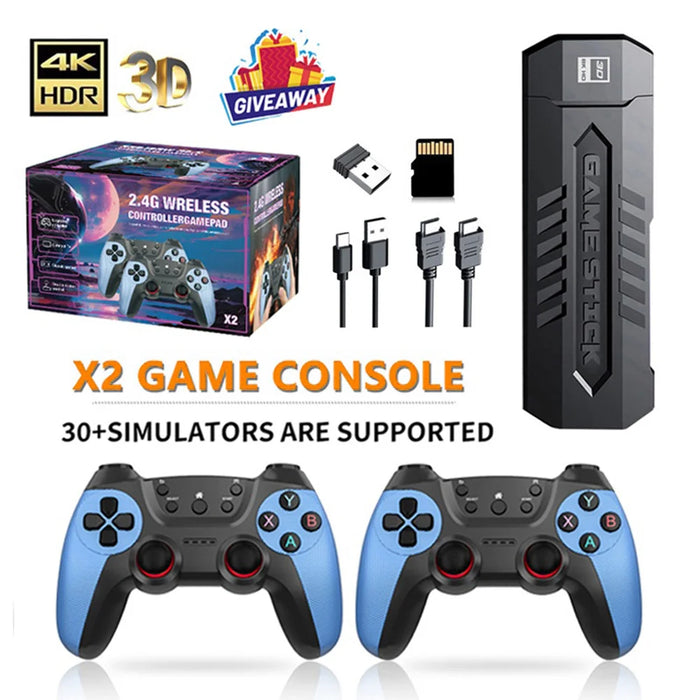 X2 Blue HD Gaming Console Wireless TV Game System for Dual Player Home Entertainment, with 64GB TF Card - 2