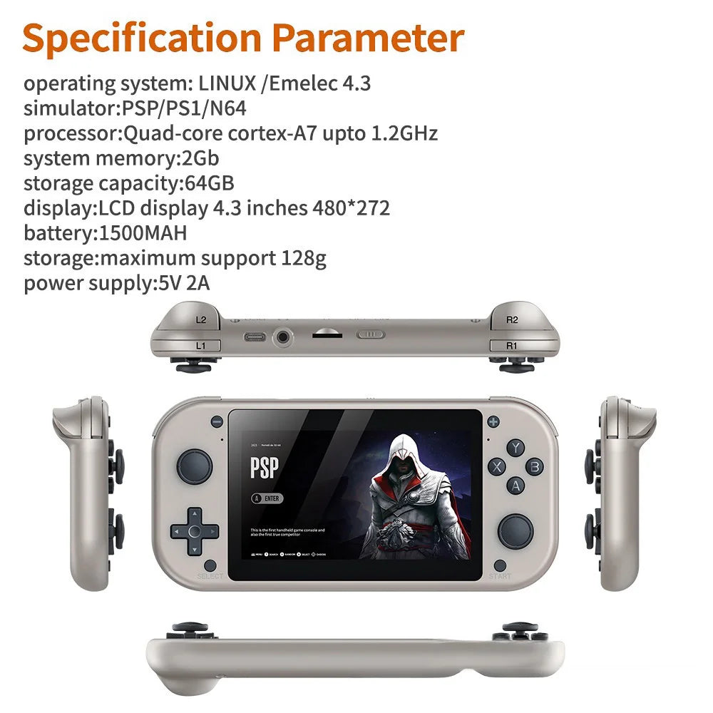M17 4.3 Inch HD Screen Handheld Video Game Console 20000+ Games Portable Retro Gamepad, with 64GB TF Card - 6