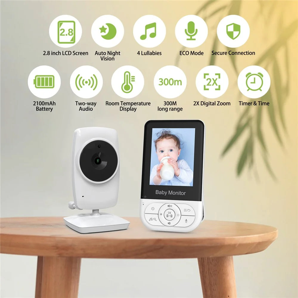 MC628A Baby Monitor with Screen Baby Care Camera Smart Baby Surveillance Camera 2.8 Inch LCD Night Vision Two Way Audio - White - 3