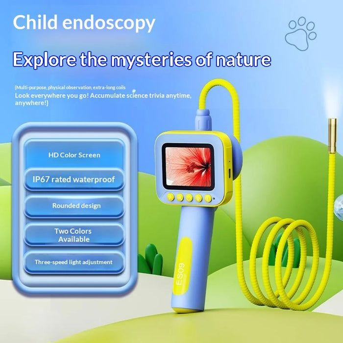 ES09 Kids Endoscope 2.4 Inch HD 200W Handheld Exploration Fun Children Microscope No Memory Card - Blue - 2