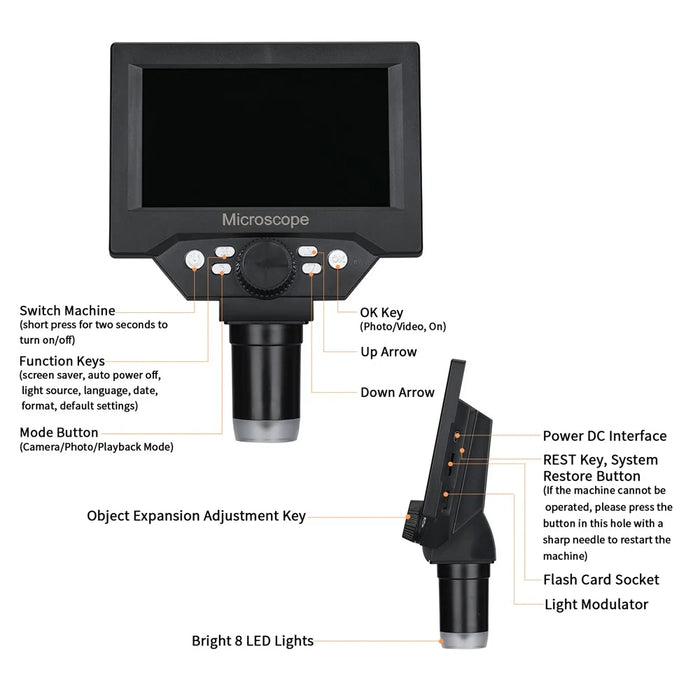 G5 1000X Magnification Zoom 5.5 Inch Digital Microscope 1080P 10 Megapixels HD Microscope - 7