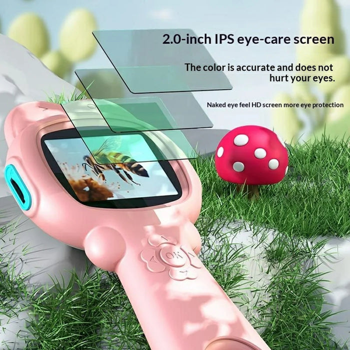 A10 500X Magnification Handheld Camera Microscope with LED Light for Outdoor Science Exploration Kids Educational Toy (without TF Card) - Pink - 6