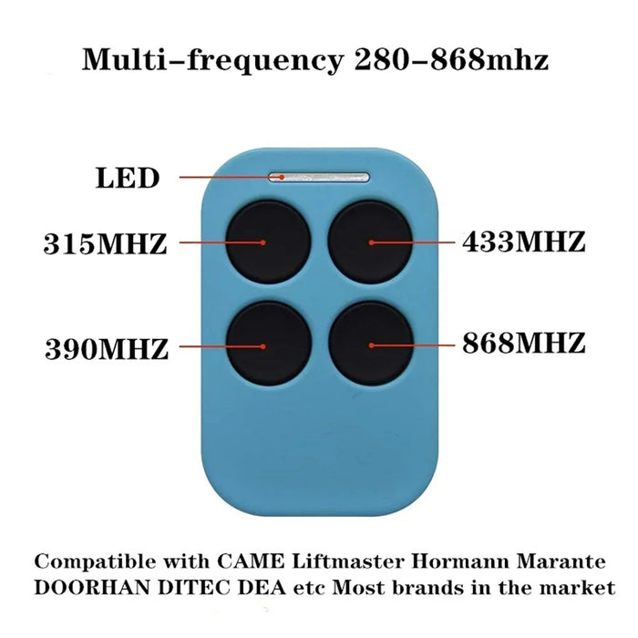 280-868MHz 4 Frequency Universal Garage Door Opener Remote Control Duplicator Compatible with CAME/Liftmaster/Hormann - Blue - 4