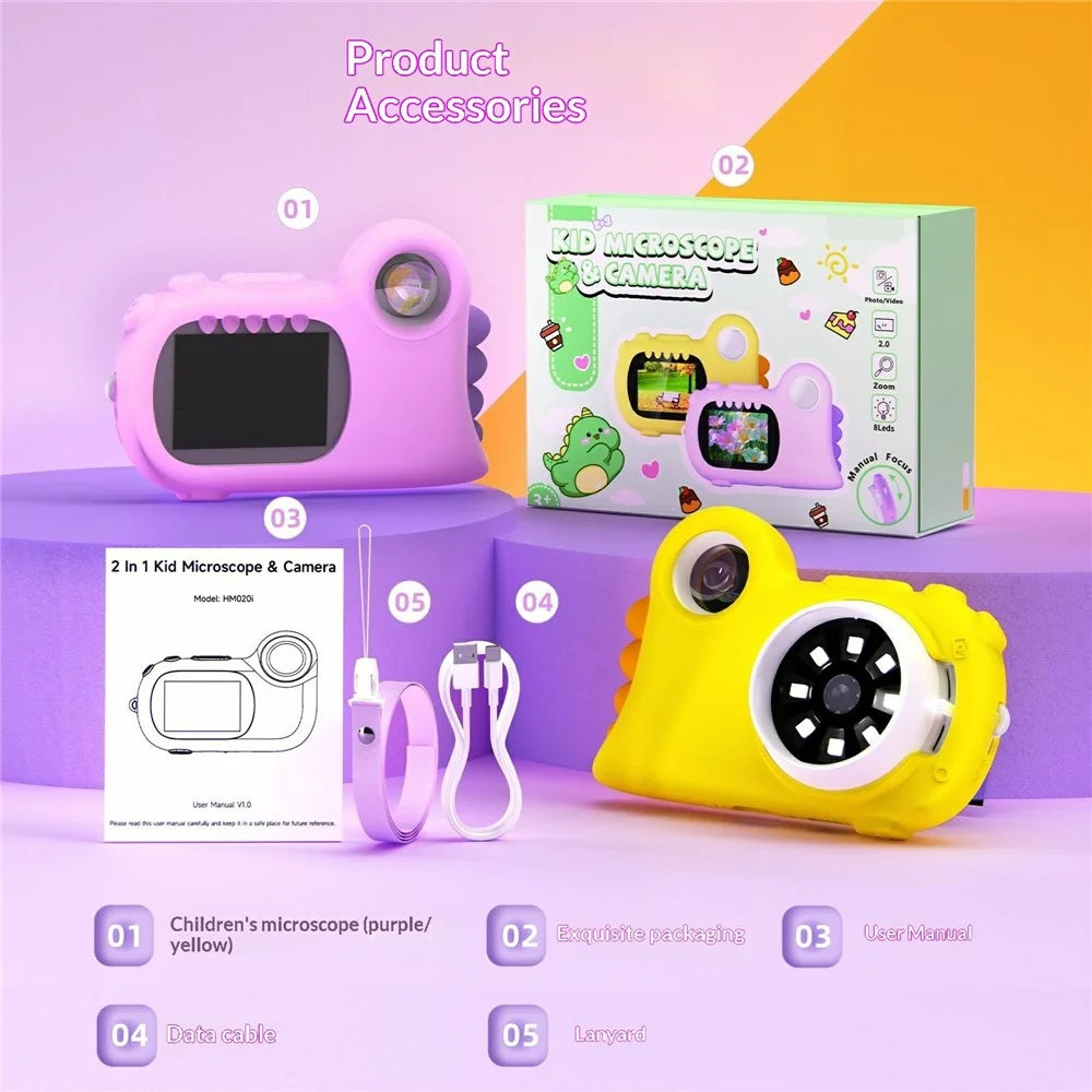 HM020i Kids Digital Microscope No Memory Card Handheld 2.0 Inch Screen Science Experiment Educational Toy Magnifying Glass - Purple - 7