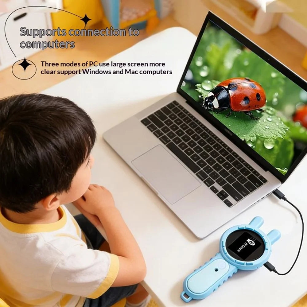 V37 Kids Digital Magnifying Glass 2" IPS HD Screen 200X Zoom 16 LED Lights Magnifiers for Science Educational Toy - Blue - 3