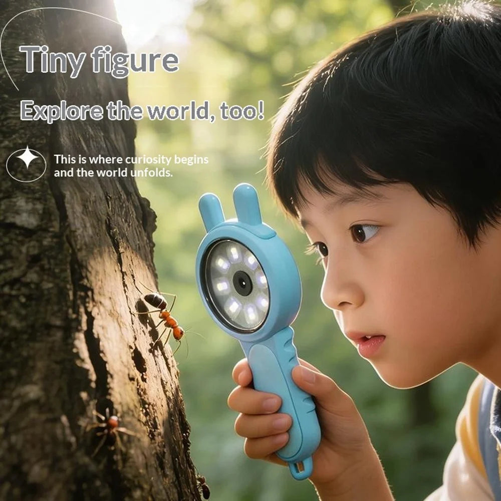 V37 Kids Digital Magnifying Glass 2" IPS HD Screen 200X Zoom 16 LED Lights Magnifiers for Science Educational Toy - Blue - 4
