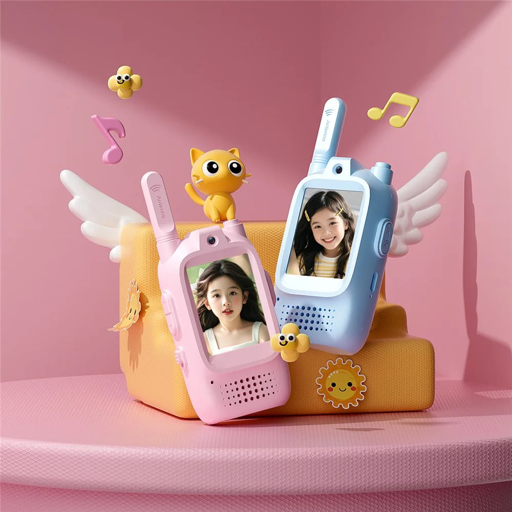 M5 2Pcs / Set Children Video Walkie Talkie 2.0 Inch Color Display 500M Range Voice Changer for Kids - Blue+Pink - 2