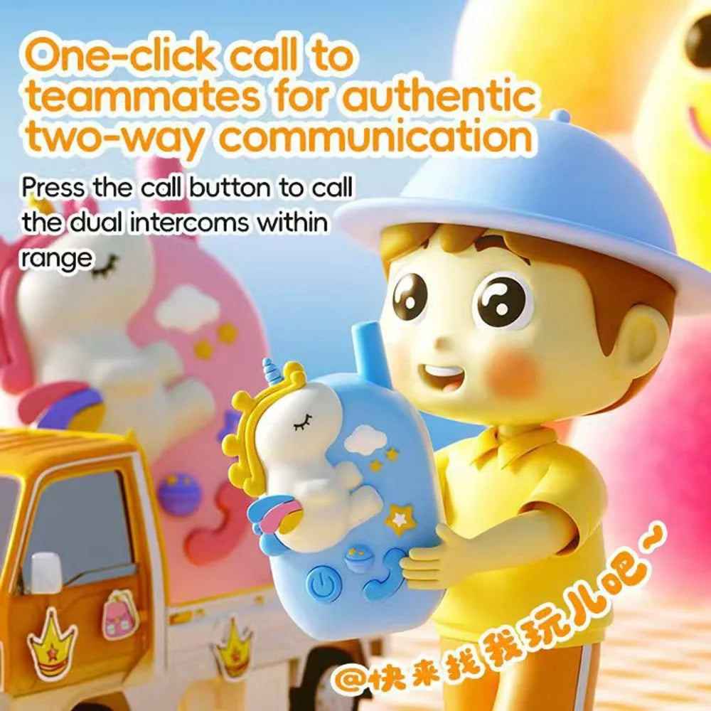 M9 2Pcs / Set Kids Walkie Talkies Cartoon Unicorn Intercom Toy HD Call 1KM Range for Children Gift - Pink+Pink - 2