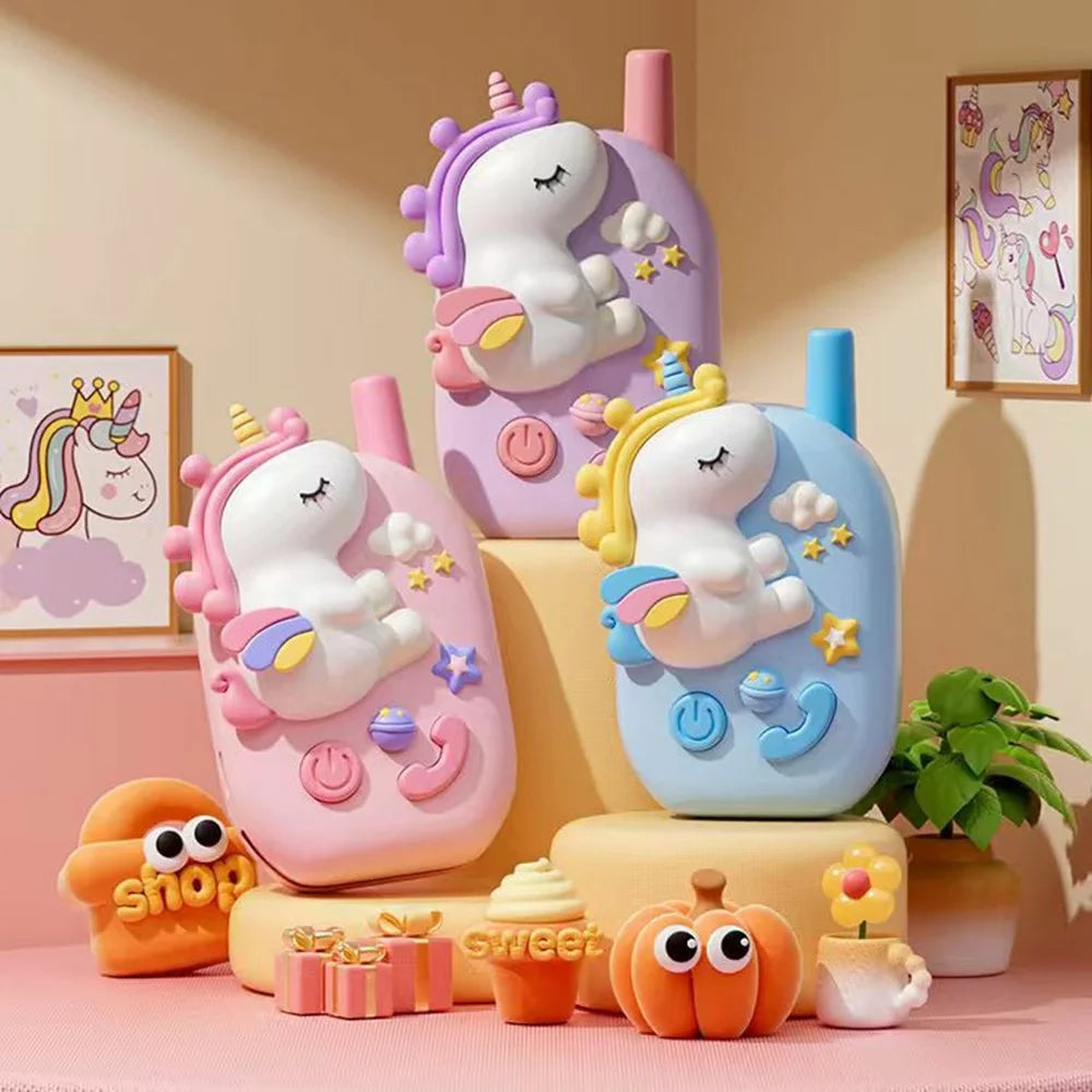 M9 2Pcs / Set Kids Walkie Talkies Cartoon Unicorn Intercom Toy HD Call 1KM Range for Children Gift - Pink+Pink - 6