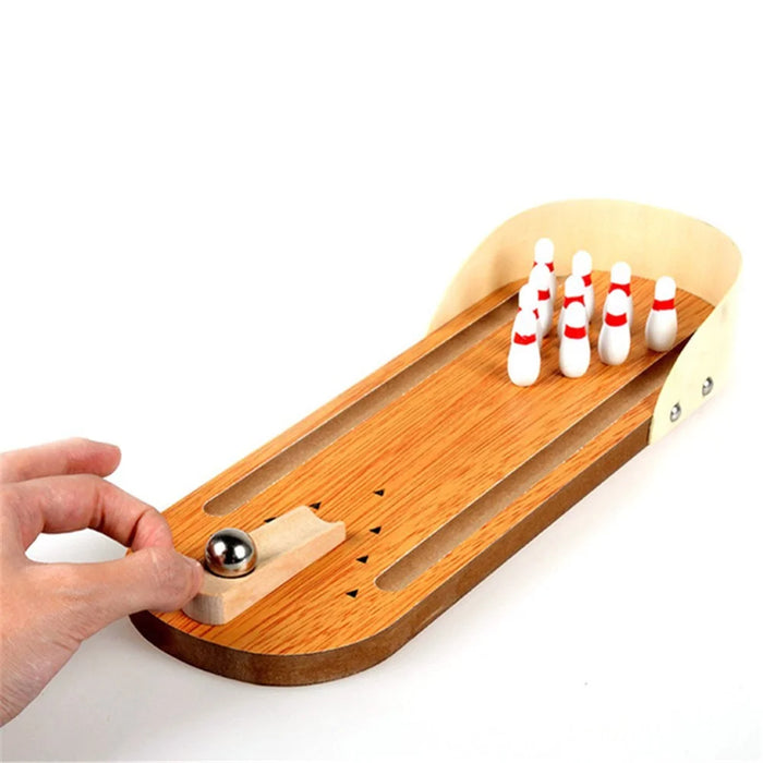 Mini Interactive Desktop Games Educational Toy Wooden Table Bowling for Children Kids - 1