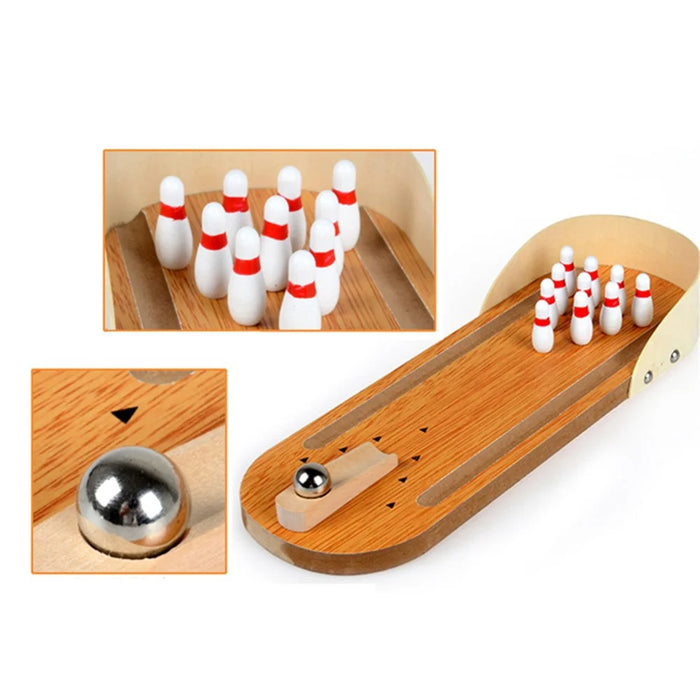 Mini Interactive Desktop Games Educational Toy Wooden Table Bowling for Children Kids - 2