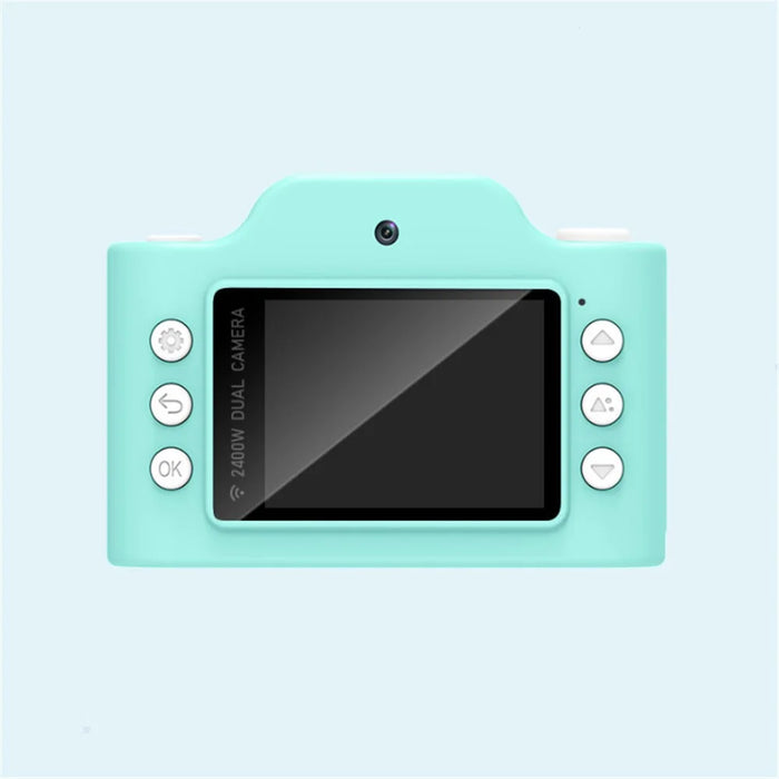 2.0 Inch Cartoon Children's Digital Camera Front Rear Dual Camera Rechargeable Camcorder 2400W Pixels Kid Toy - Blue - 3