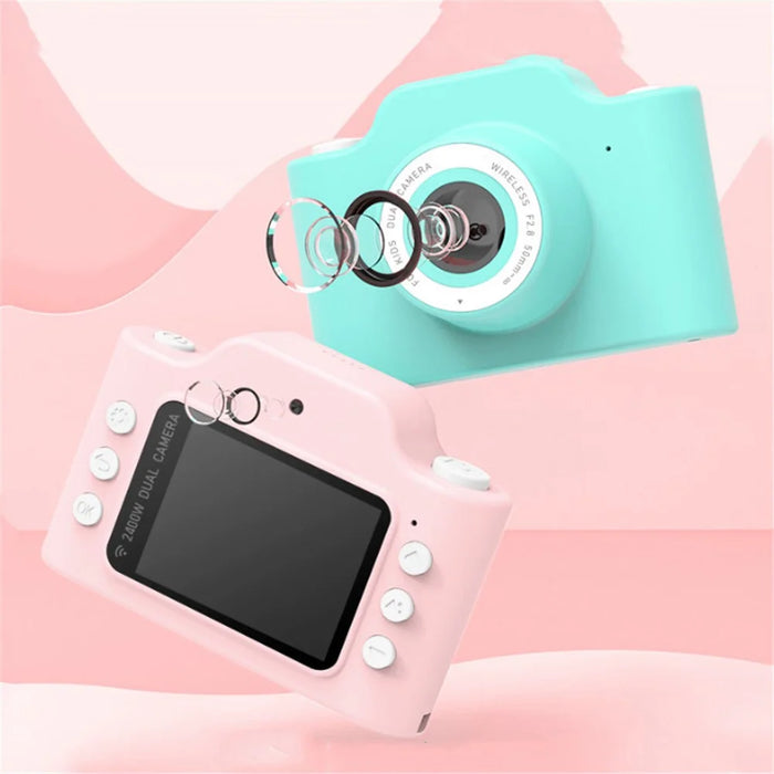 2.0 Inch Cartoon Children's Digital Camera Front Rear Dual Camera Rechargeable Camcorder 2400W Pixels Kid Toy - Blue - 5