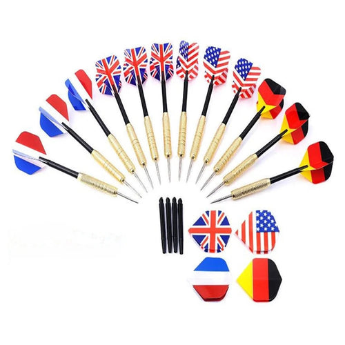 12Pcs 18g Professional Brass Barrel Darts with National Flag Flights for Dartboard Games - 1