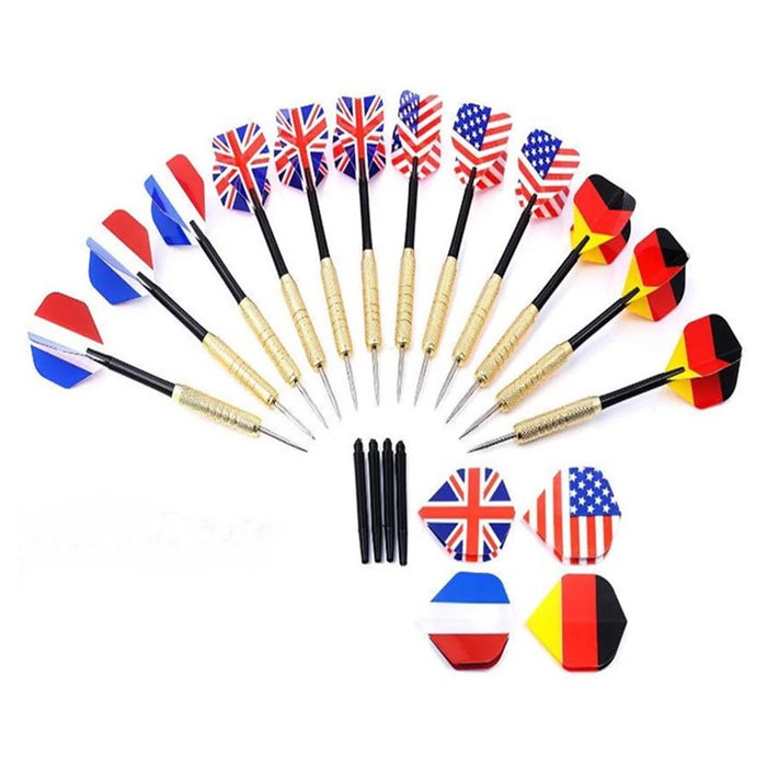 12Pcs 18g Professional Brass Barrel Darts with National Flag Flights for Dartboard Games - 1