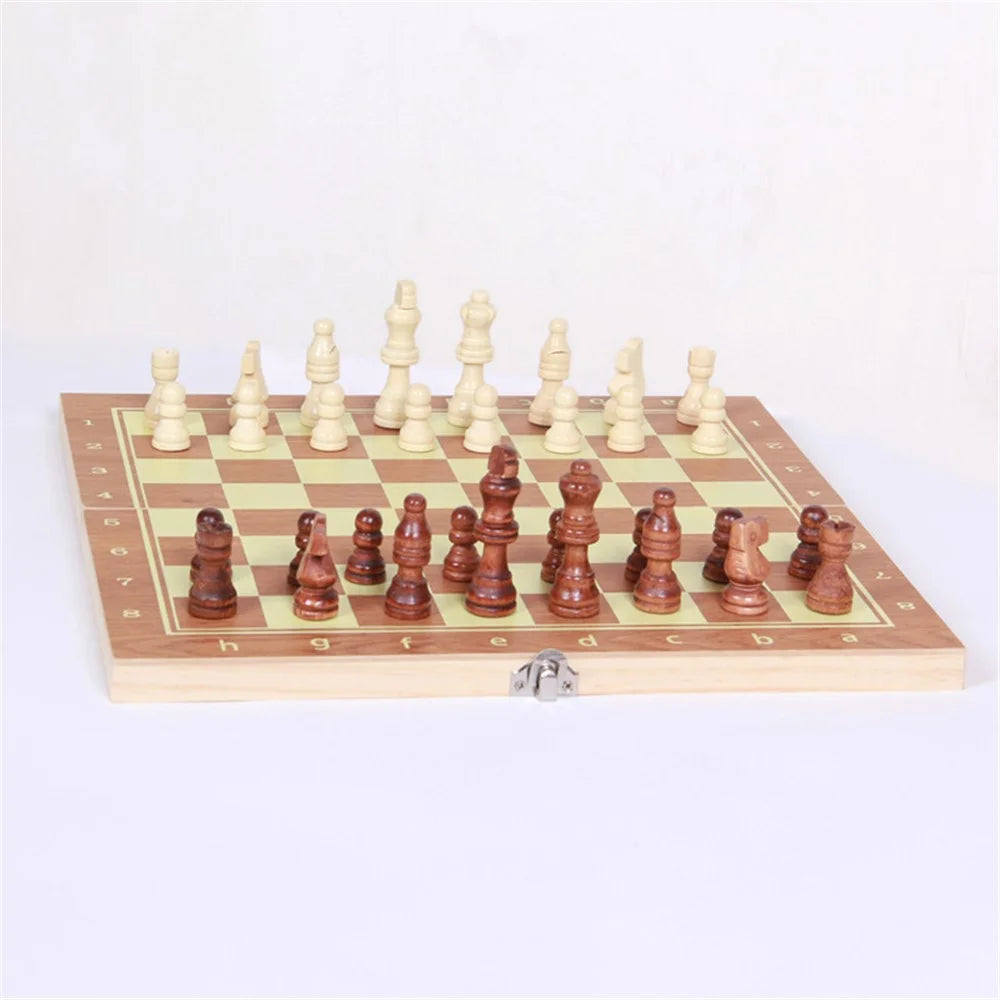 Folding Wooden International Chess Set Chessmen Collection Portable Board Game, 29*15*3cm - 1