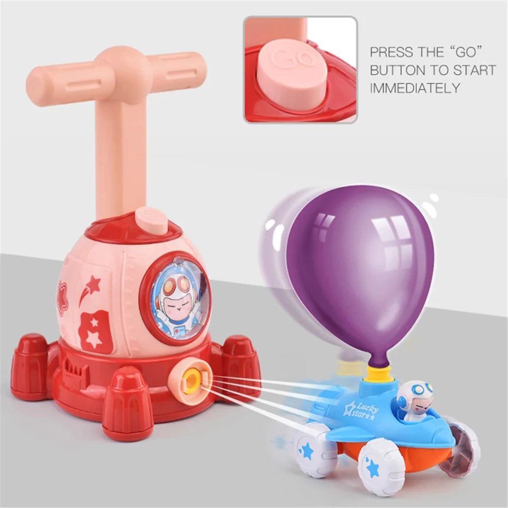 KB156 Cartoon Spaceship Balloon Launch Tower Air Power Balloon Car Kids Gift - Red - 3