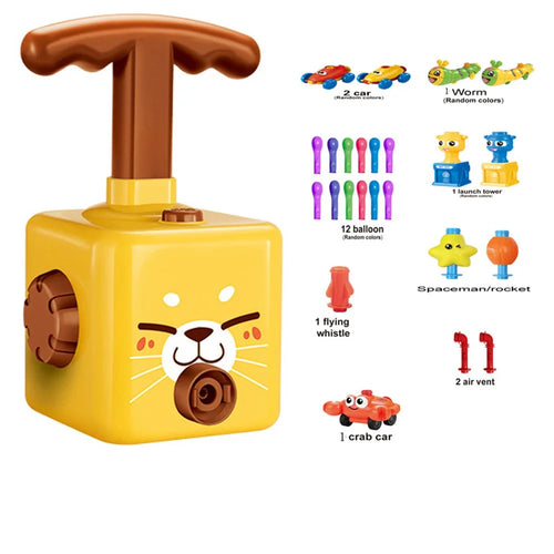KB158-5 Cartoon Cat Inertia Air Power Balloon Car Launch Tower Toy Aerodynamics Kids Educational Science Toy - 1