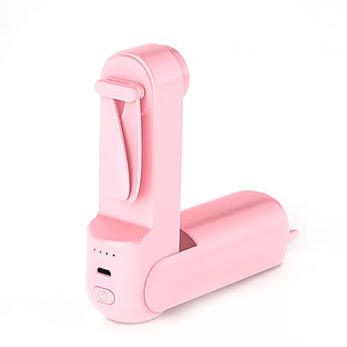 Portable Rechargeable Folding Handheld Fan Summer Mini 3-Speed Cooling Fan with Makeup Mirror - Pink - 2