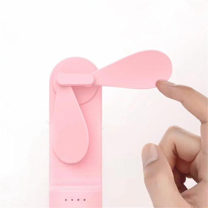 Portable Rechargeable Folding Handheld Fan Summer Mini 3-Speed Cooling Fan with Makeup Mirror - Pink - 3