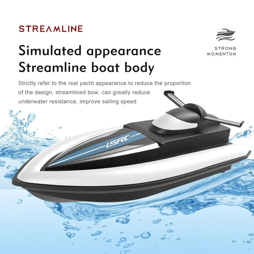 LSRC Children Remote Control Boat Dual Motors Simulated RC Speedboat Model - Black - 2