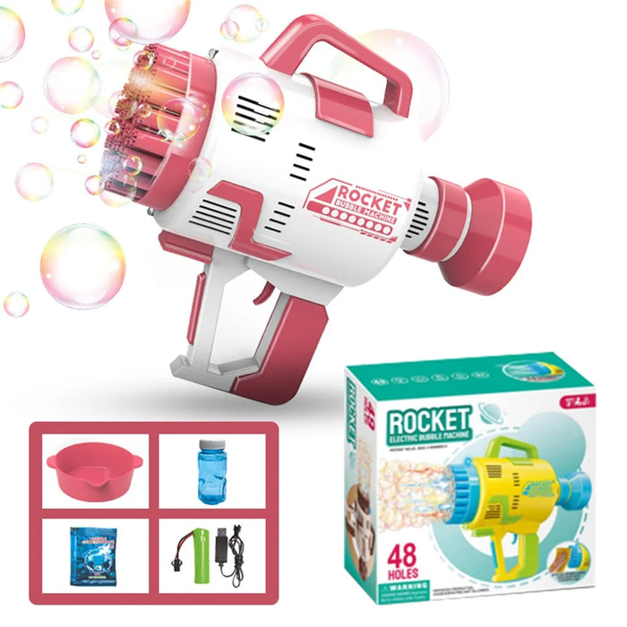 KB88A Children Bubble Gatling Machine Portable Semi-automatic Bubble Maker with 48 Holes Outdoor Toy - Pink - 1