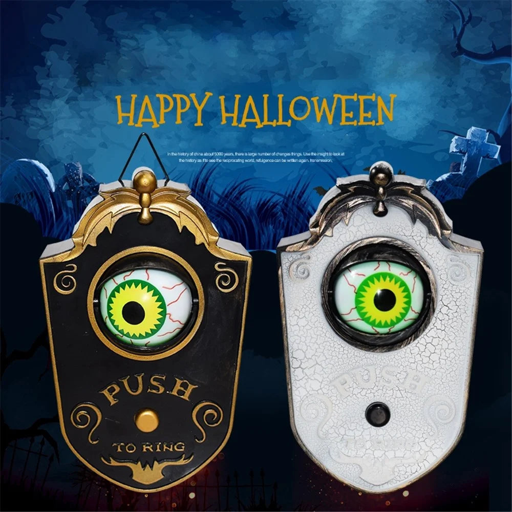 Novelty Halloween Door Decoration Horror Props Creepy Eye Doorbell Home Bar Scary Rotating Eye Doorbell - Black - 4