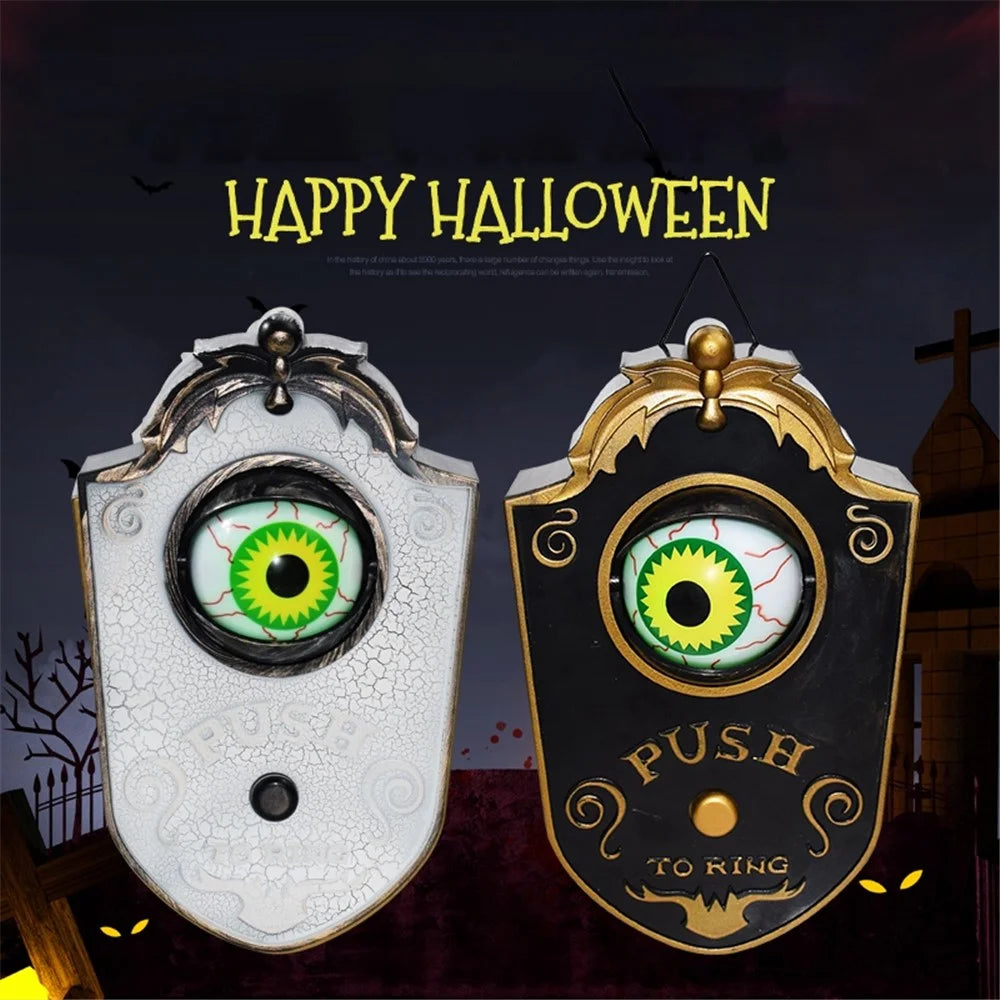 Novelty Halloween Door Decoration Horror Props Creepy Eye Doorbell Home Bar Scary Rotating Eye Doorbell - Black - 5