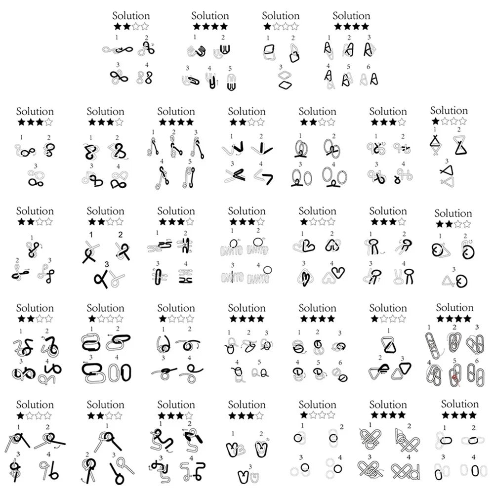 32Pcs / Set Nickel Plated Steel Wire Unlock Toy Brain Teaser IQ Training Puzzle Lock Children Intelligence Toy - 3