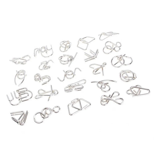 24Pcs / Set Nickel Plated Steel Wire Unlock Toy Brain Teaser Puzzle Lock Adult Children Toy - 1