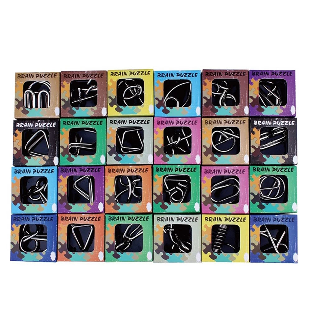 24Pcs / Set Nickel Plated Steel Wire Unlock Toy Brain Teaser Puzzle Lock Adult Children Toy - 2