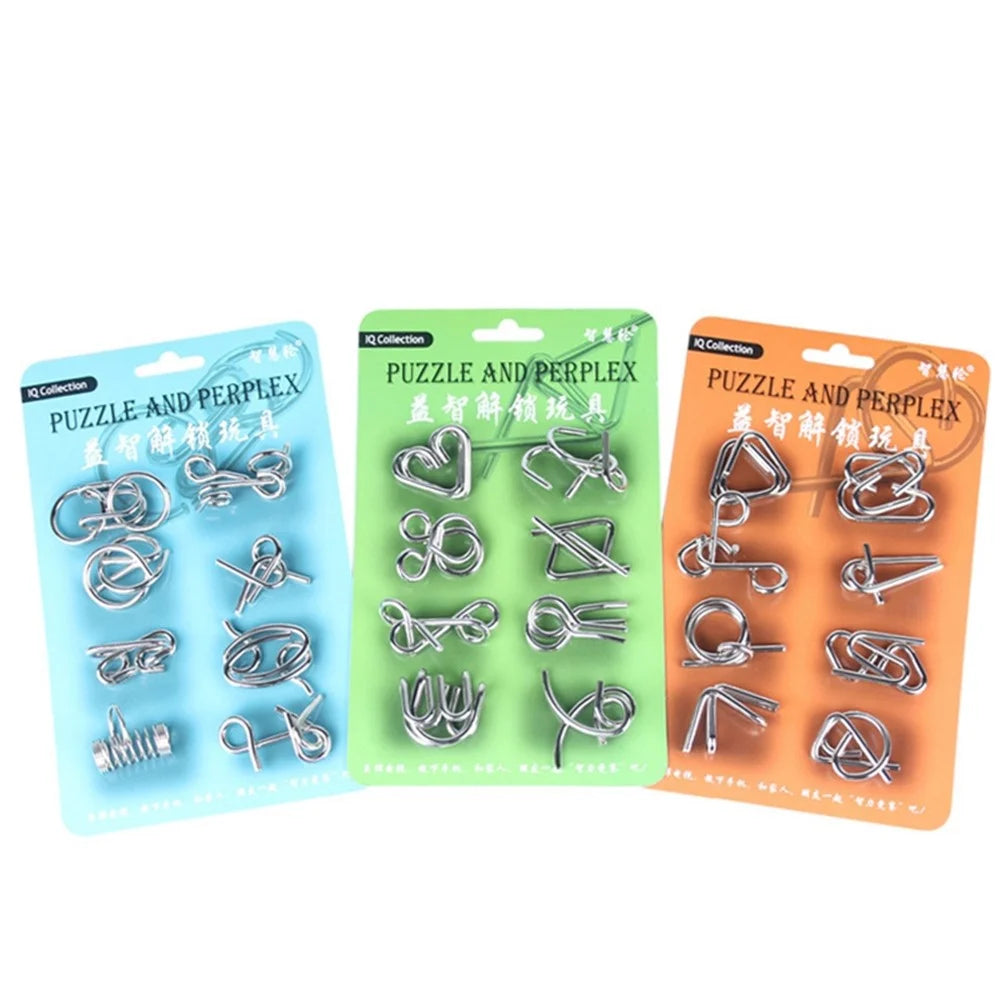WISDOM WHEEL 8Pcs / Set Iron Wire Puzzle Intelligent Lock Brain Teaser Development Children Adult Toy - Orange - 3