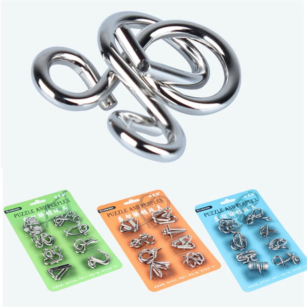 WISDOM WHEEL 8Pcs / Set Iron Wire Puzzle Intelligent Lock Brain Teaser Development Children Adult Toy - Orange - 4